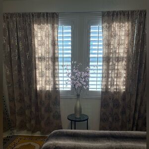 Set of 4 velvet long drapes in beige color w/foiled gold medallion print 94”X38”